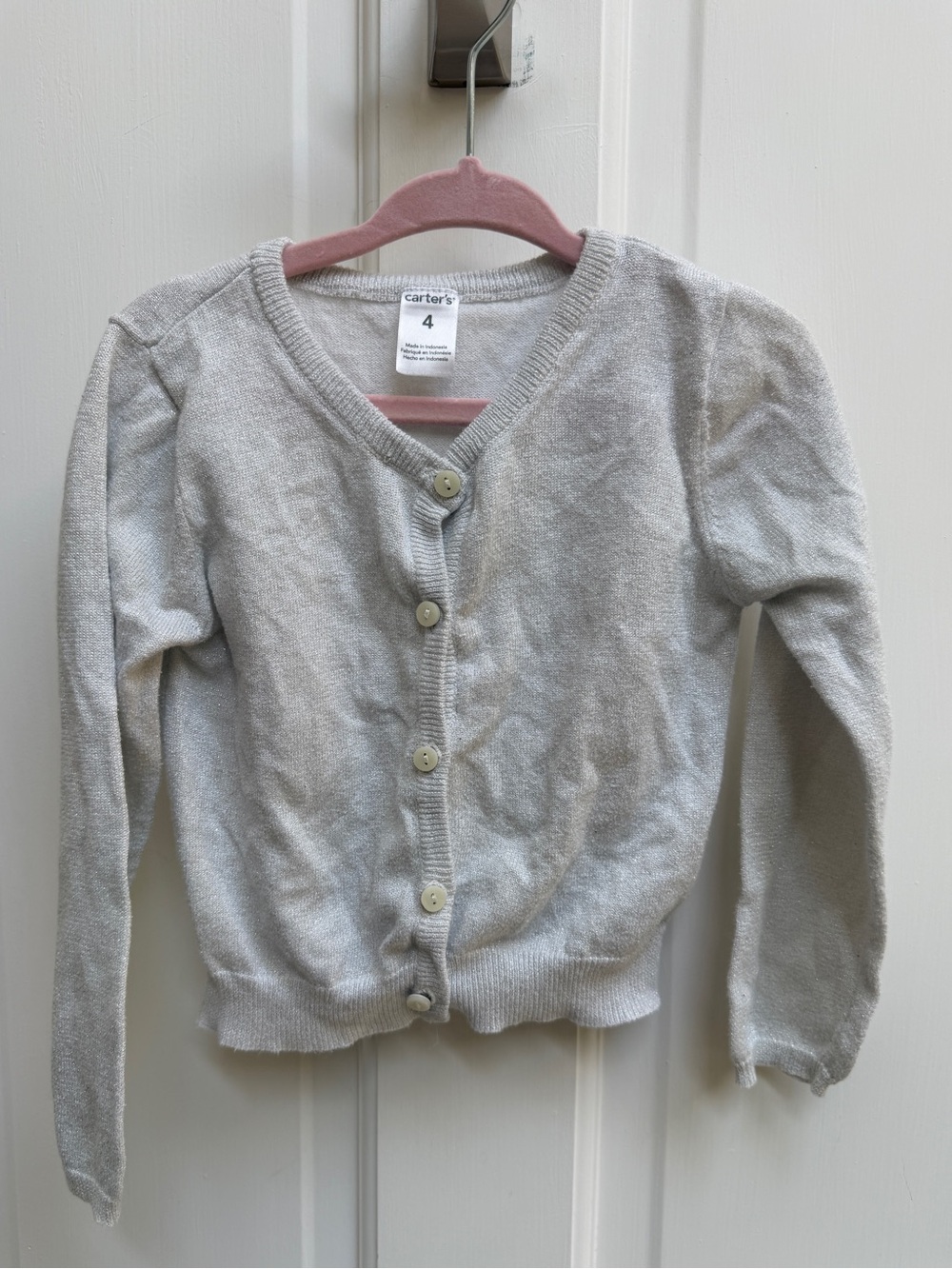 Carter's Girls 4 Silver V‑Neck Button Cardigan Sweater